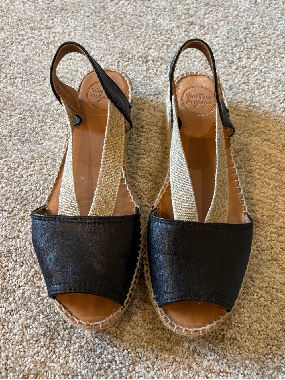 Toni Pons Black Leather Espadrille Slingback size 39 (8.5-9U.S.) Spain